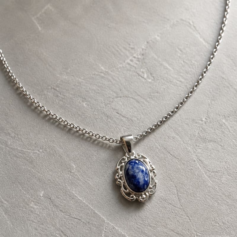 Necklaces - frijja.com - Victorian Elegance Necklace - 950 Sterling Silver Sodalite Gemstone