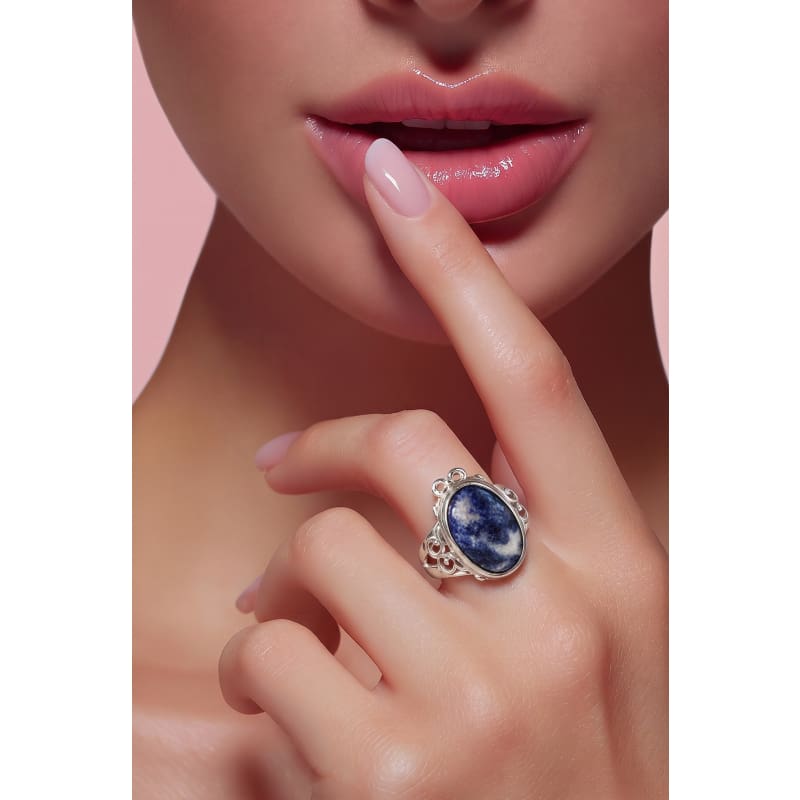Rings - frijja.com - Victorian Elegance RIng - 950 Sterling Silver Sodalite Gemstons