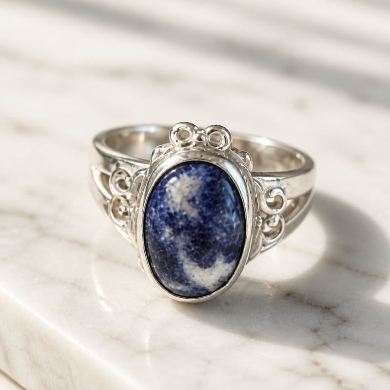 Rings - frijja.com - Victorian Elegance RIng - 950 Sterling Silver Sodalite Gemstons
