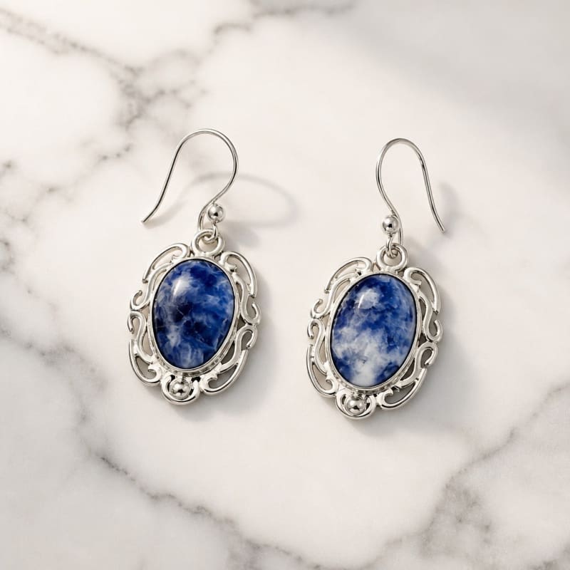 Jewelry Sets - frijja.com - Victorian Elegance Set - 950 Sterling Silver Sodalite Gemstone (Neckalce Earrings Bracelet RIng)