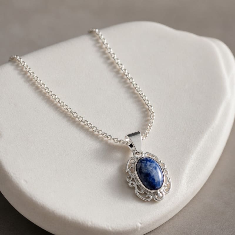 Jewelry Sets - frijja.com - Victorian Elegance Set - 950 Sterling Silver Sodalite Gemstone (Neckalce Earrings Bracelet RIng)