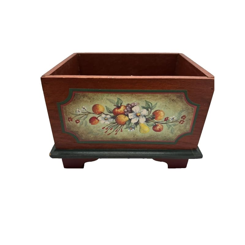 Vintage 1994 A Teleflora Gift Wooden Flower Planter Vase Box Fruit - Frijja, LLC