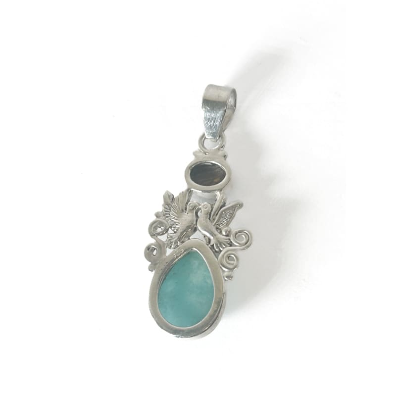 Vintage 925 Sterling Silver Australian Opal and Larimar Pendant - Frijja, LLC