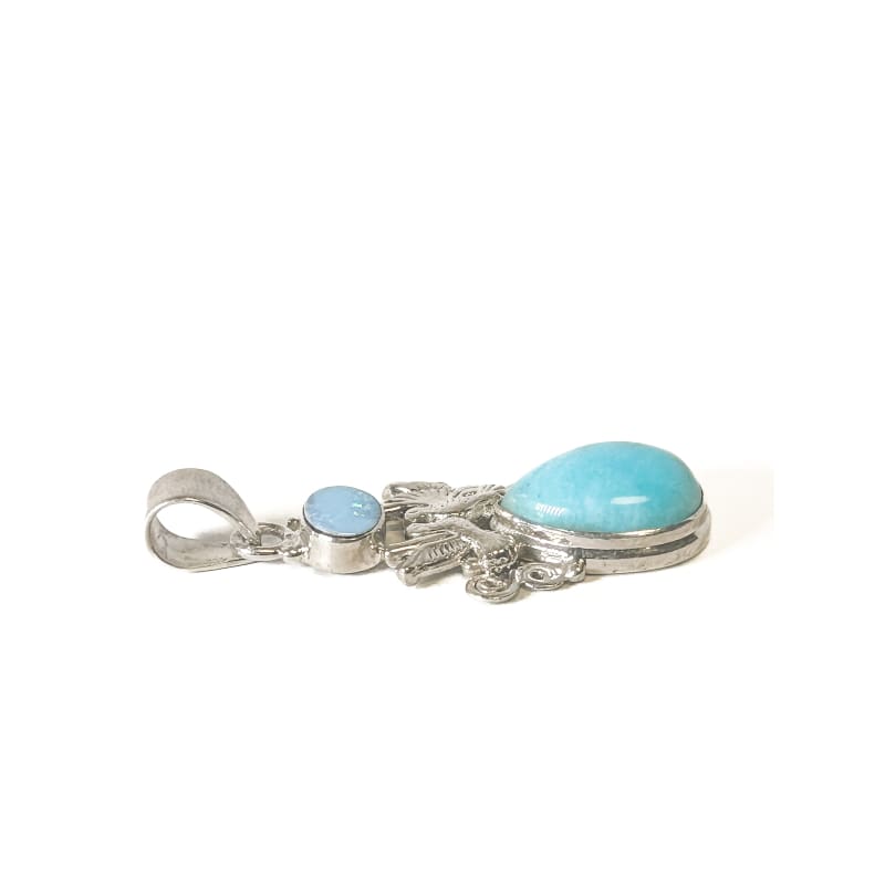 Vintage 925 Sterling Silver Australian Opal and Larimar Pendant - Frijja, LLC
