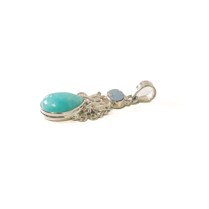 Vintage 925 Sterling Silver Australian Opal and Larimar Pendant - Frijja, LLC