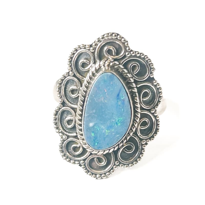 Vintage 925 Sterling Silver Blue Opal Ring - Size 8.5 - Frijja, LLC