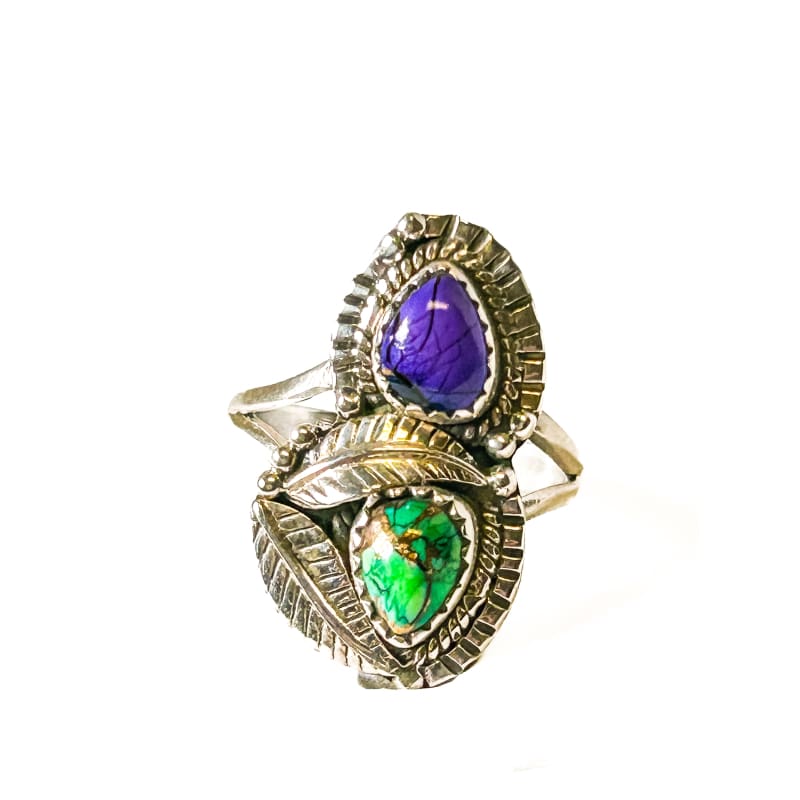 Vintage 925 Sterling Silver Charoite and Copper Turquoise Ring - Size 9 - Frijja, LLC