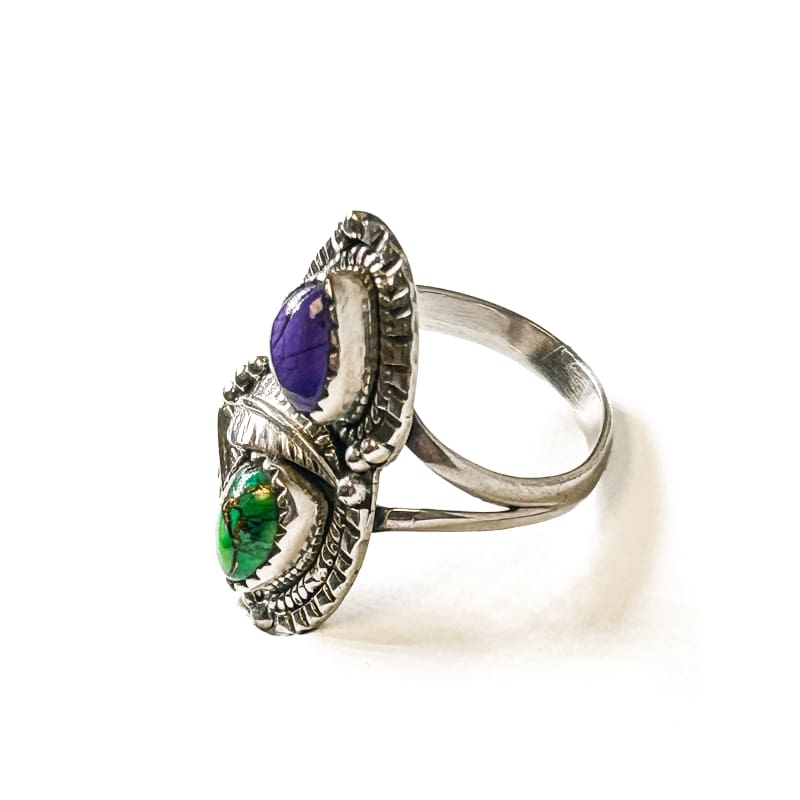 Vintage 925 Sterling Silver Charoite and Copper Turquoise Ring - Size 9 - Frijja, LLC