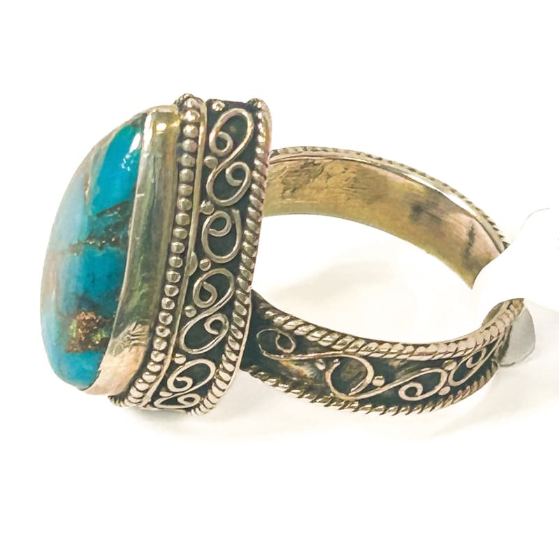Vintage 925 Sterling Silver Copper Turquoise Ring Size 8 - Frijja, LLC