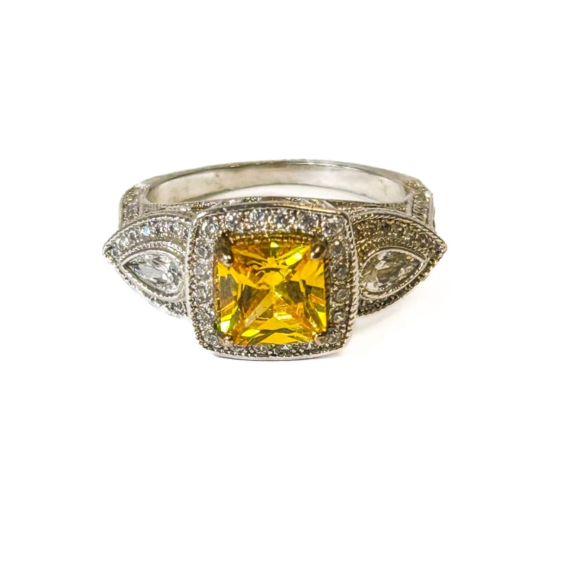 Vintage 925 Sterling Silver Cushion Cut Citrine Ring - Size 9 - Frijja, LLC