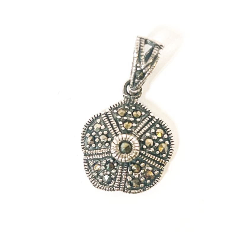 Vintage 925 Sterling Silver Flower Marcasite Pendant - Frijja, LLC