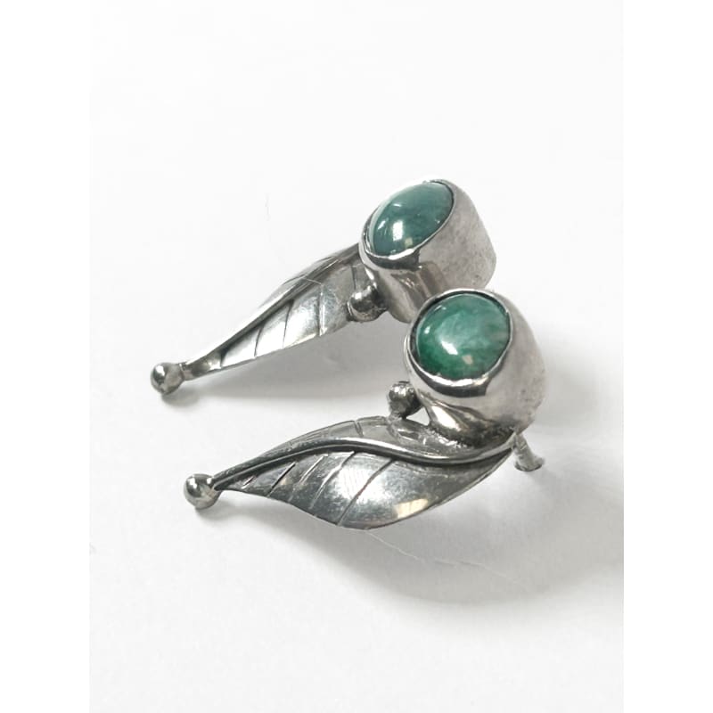 Vintage 925 Sterling Silver Green Chrysocolla Earrings - Frijja, LLC
