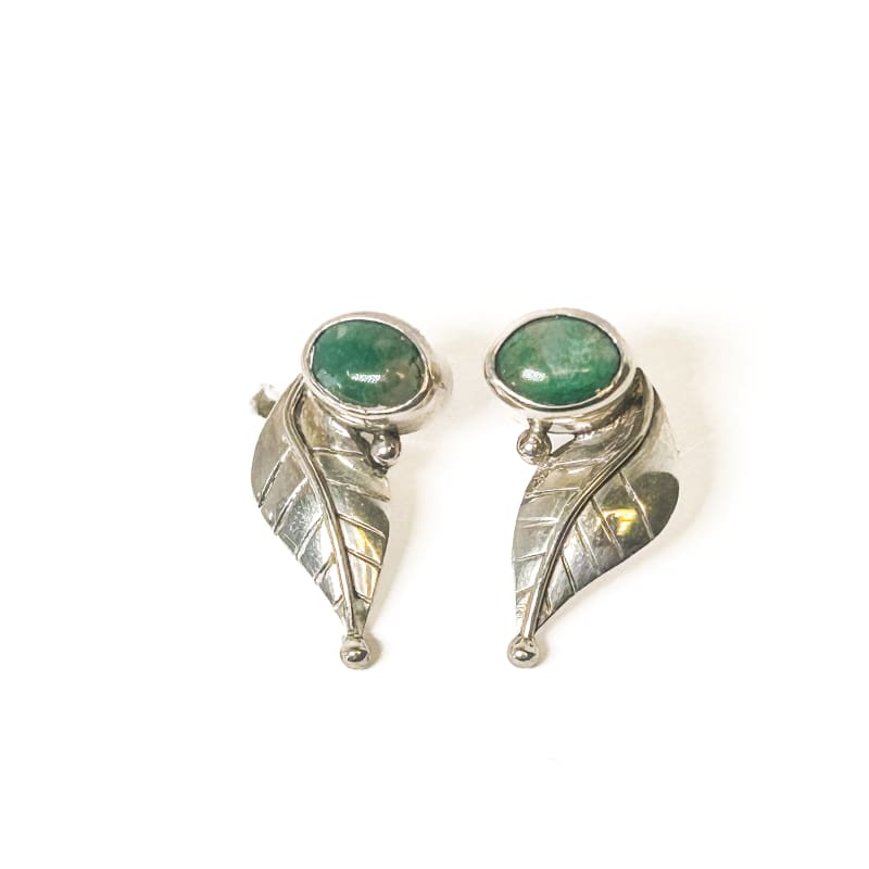 Vintage 925 Sterling Silver Green Chrysocolla Earrings - Frijja, LLC