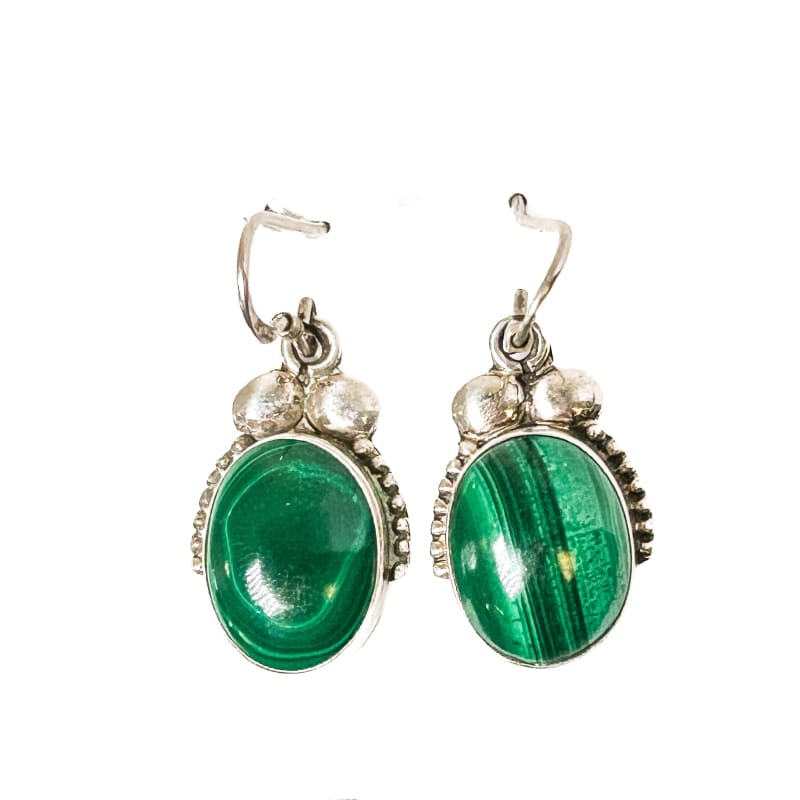 Vintage 925 Sterling Silver Green Malachite Earrings - Frijja, LLC