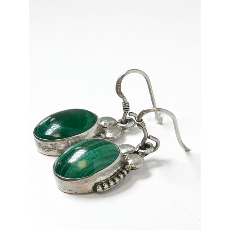 Vintage 925 Sterling Silver Green Malachite Earrings - Frijja, LLC
