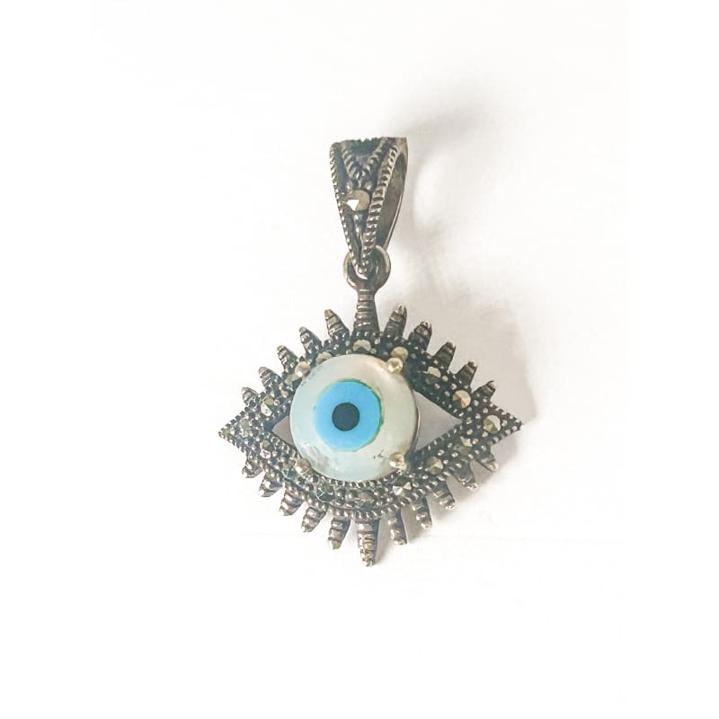 Vintage 925 Sterling Silver Large Marcasite Evil Eye Pendant - Frijja, LLC