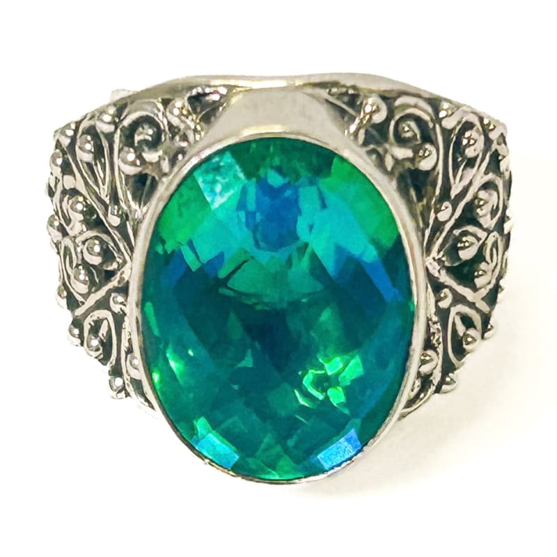 Vintage 925 Sterling Silver Large Oval Blue Opal Ring Size 7.5 - Frijja, LLC