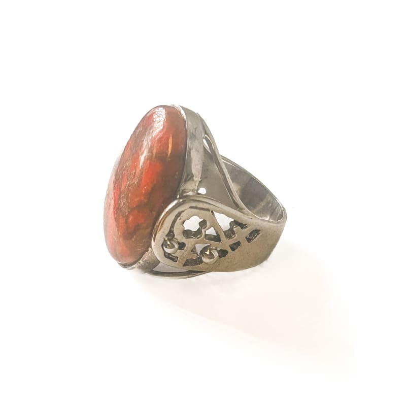 Vintage 925 Sterling Silver Large Oval Copper Turquoise Ring Size 7 - Frijja, LLC