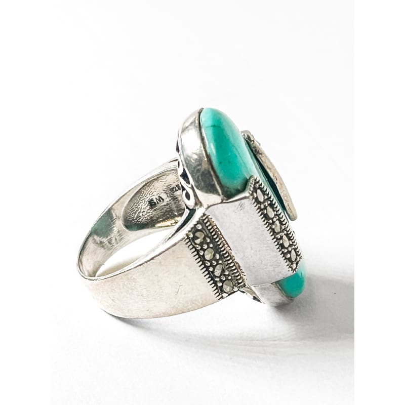 Vintage 925 Sterling Silver Large Oval Turquoise Ring  - Size 8 - Frijja, LLC