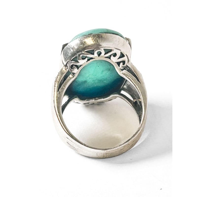 Vintage 925 Sterling Silver Large Oval Turquoise Ring  - Size 8 - Frijja, LLC