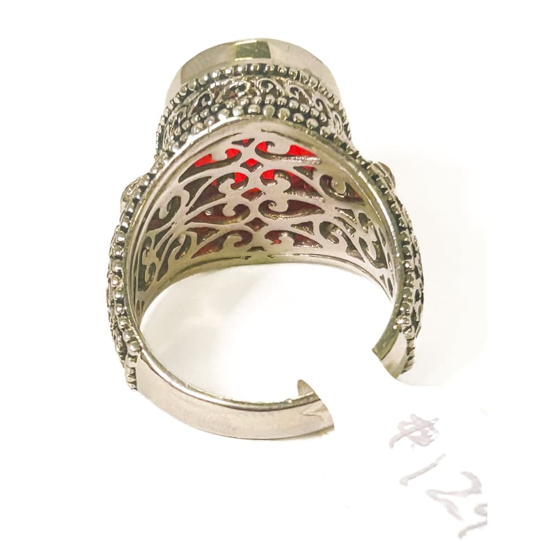 Vintage 925 Sterling Silver Large Red Opal Ring - Size 8 - Frijja, LLC