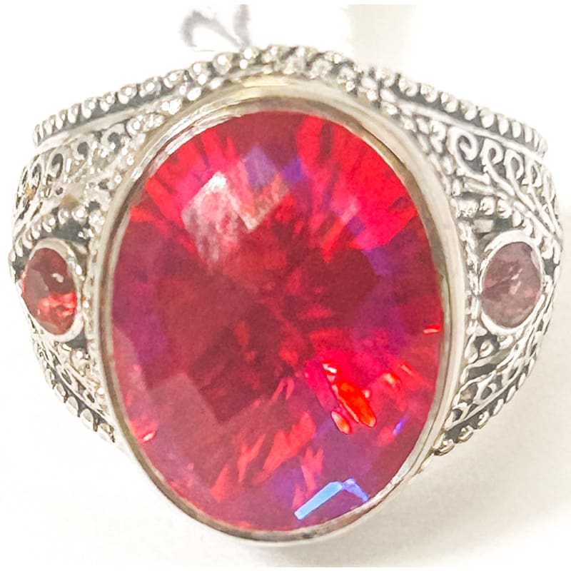 Vintage 925 Sterling Silver Large Red Opal Ring - Size 8 - Frijja, LLC