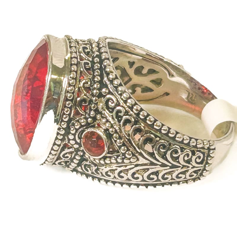 Vintage 925 Sterling Silver Large Red Opal Ring - Size 8 - Frijja, LLC