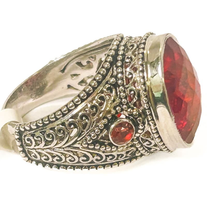 Vintage 925 Sterling Silver Large Red Opal Ring - Size 8 - Frijja, LLC