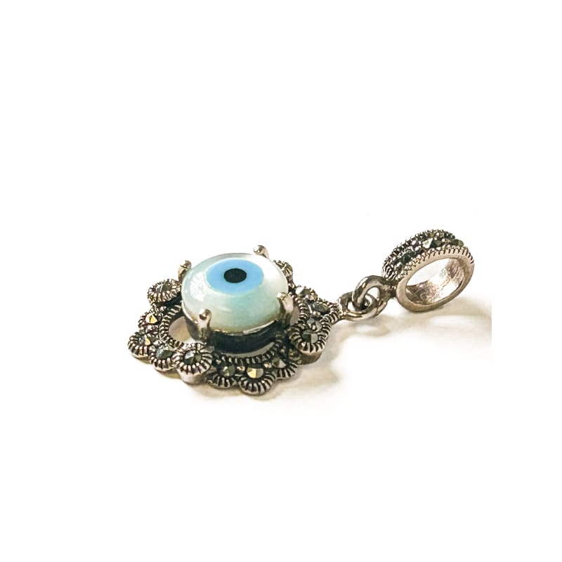 Vintage 925 Sterling Silver Marcasite Evil Eye Pendant - Frijja, LLC