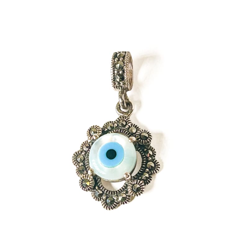Vintage 925 Sterling Silver Marcasite Evil Eye Pendant - Frijja, LLC
