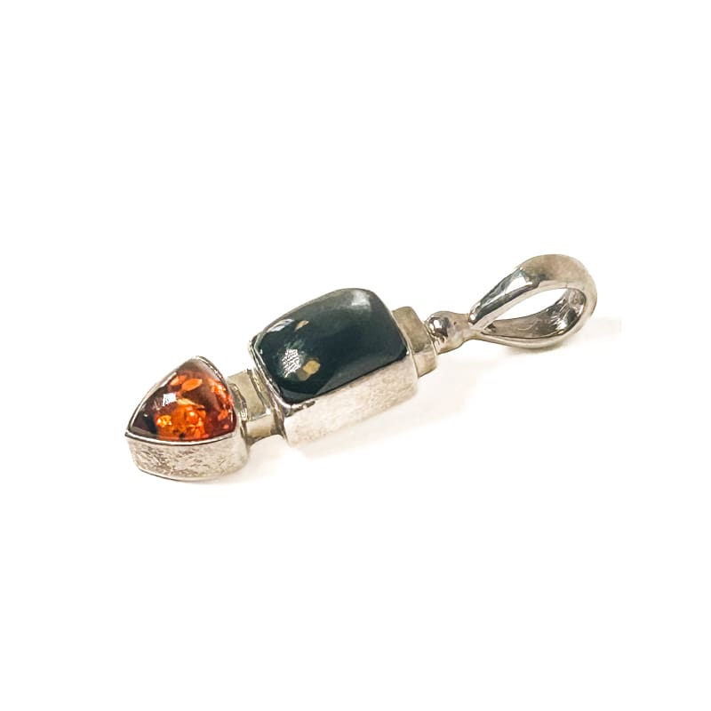 Vintage 925 Sterling Silver Onyx Amber Pendant - Frijja, LLC