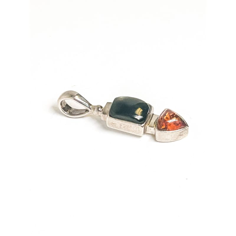 Vintage 925 Sterling Silver Onyx Amber Pendant - Frijja, LLC
