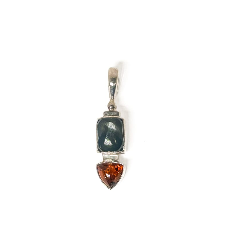 Vintage 925 Sterling Silver Onyx Amber Pendant - Frijja, LLC