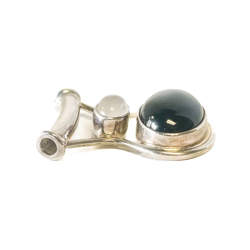 Vintage 925 Sterling Silver Onyx and Clear Quartz Pendant - Frijja, LLC