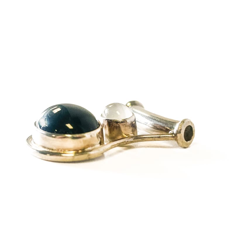 Vintage 925 Sterling Silver Onyx and Clear Quartz Pendant - Frijja, LLC