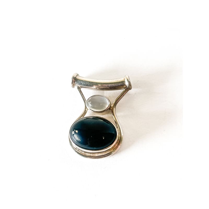 Vintage 925 Sterling Silver Onyx and Clear Quartz Pendant - Frijja, LLC
