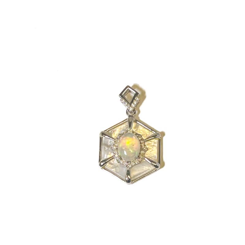 Vintage 925 Sterling Silver Opal Hexagon Pendant - Frijja, LLC
