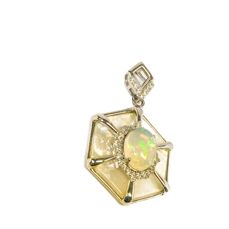 Vintage 925 Sterling Silver Opal Hexagon Pendant - Frijja, LLC