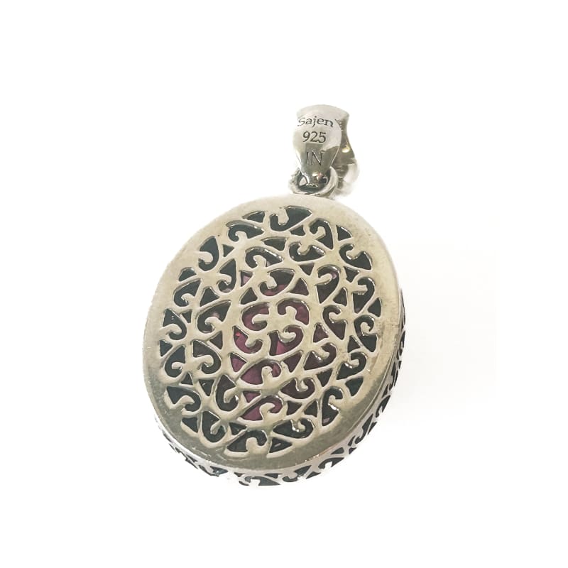 Vintage 925 Sterling Silver Oval Garnet Pendant - Frijja, LLC