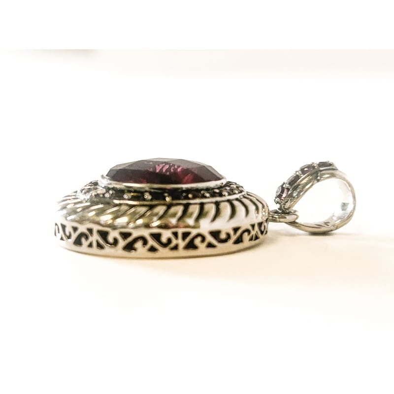 Vintage 925 Sterling Silver Oval Garnet Pendant - Frijja, LLC
