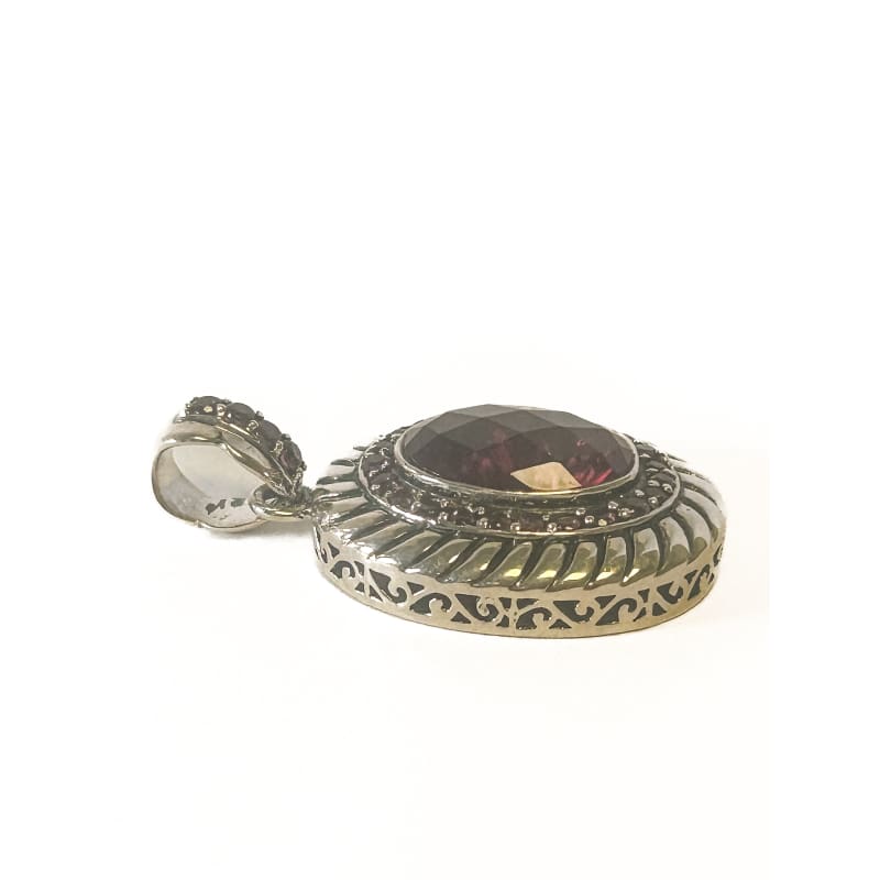 Vintage 925 Sterling Silver Oval Garnet Pendant - Frijja, LLC