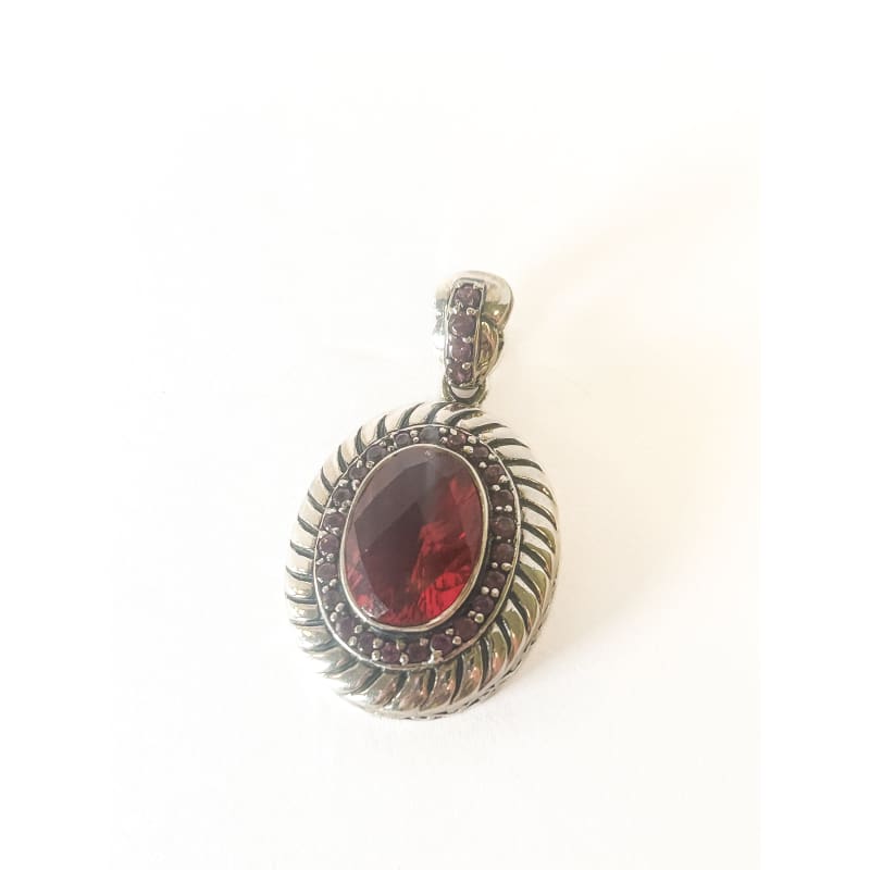 Vintage 925 Sterling Silver Oval Garnet Pendant - Frijja, LLC