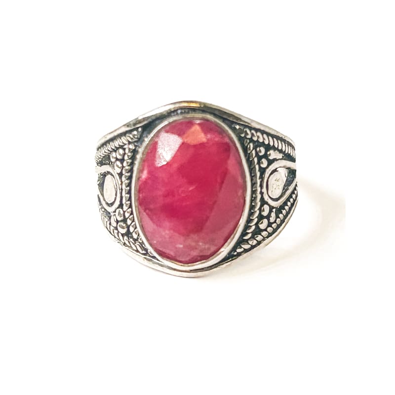 Vintage 925 Sterling Silver Oval Ruby Ring - Size 7 - Frijja, LLC