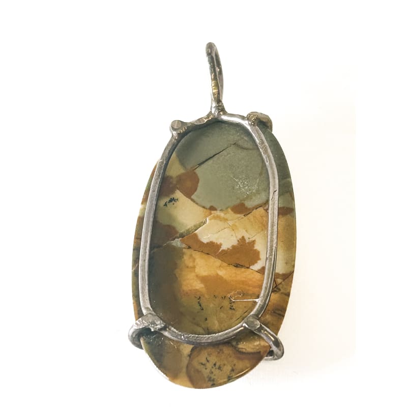 Vintage 925 Sterling Silver Picasso Jasper Pendant - Frijja, LLC