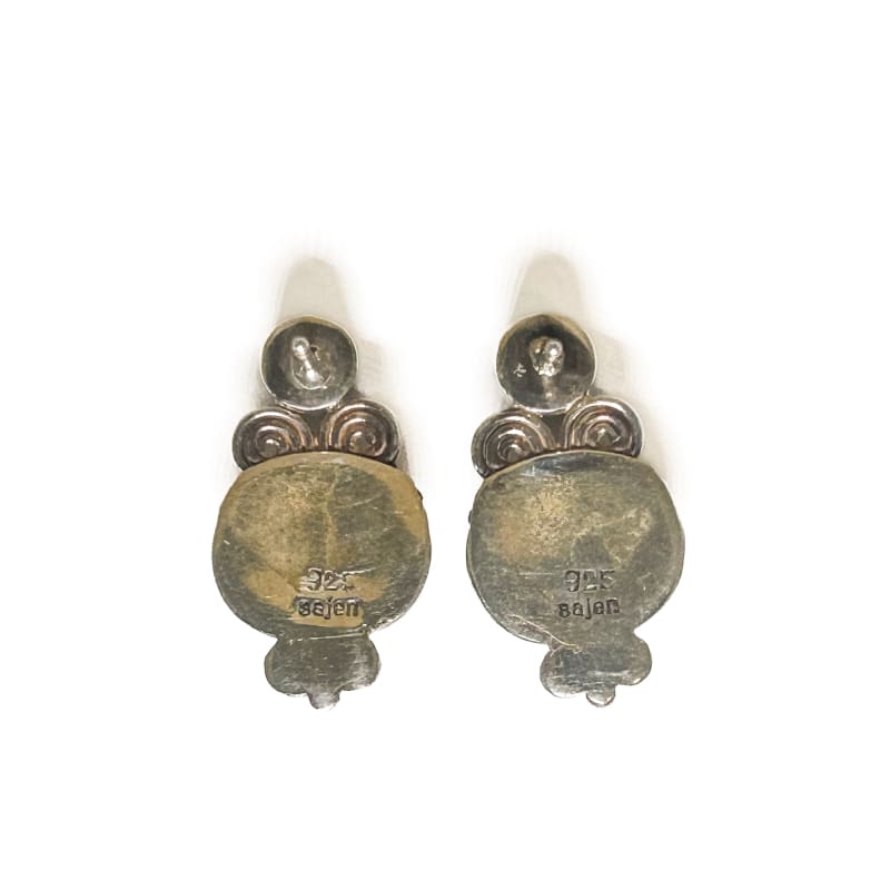Vintage 925 Sterling Silver Picture Jasper and Onyx Earrings - Frijja, LLC