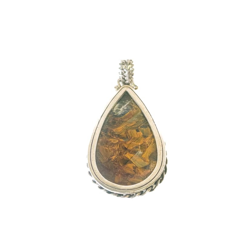 Vintage 925 Sterling Silver Pietersite Teardrop Pendant - Frijja, LLC