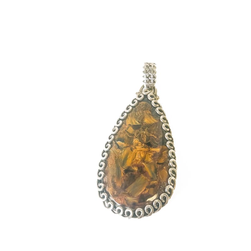 Vintage 925 Sterling Silver Pietersite Teardrop Pendant - Frijja, LLC