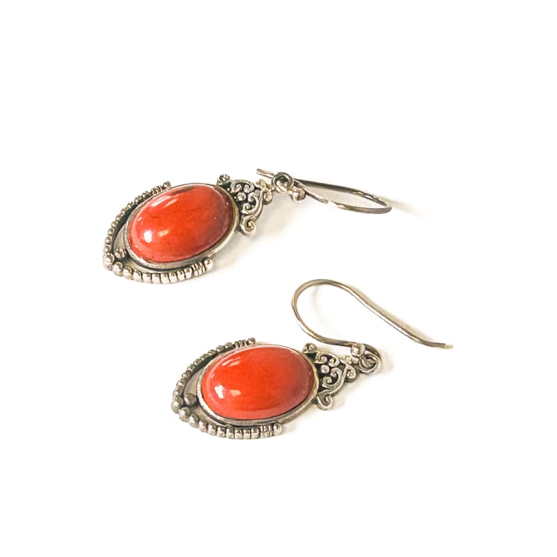 Vintage 925 Sterling Silver Red Jasper Earrings - Frijja, LLC