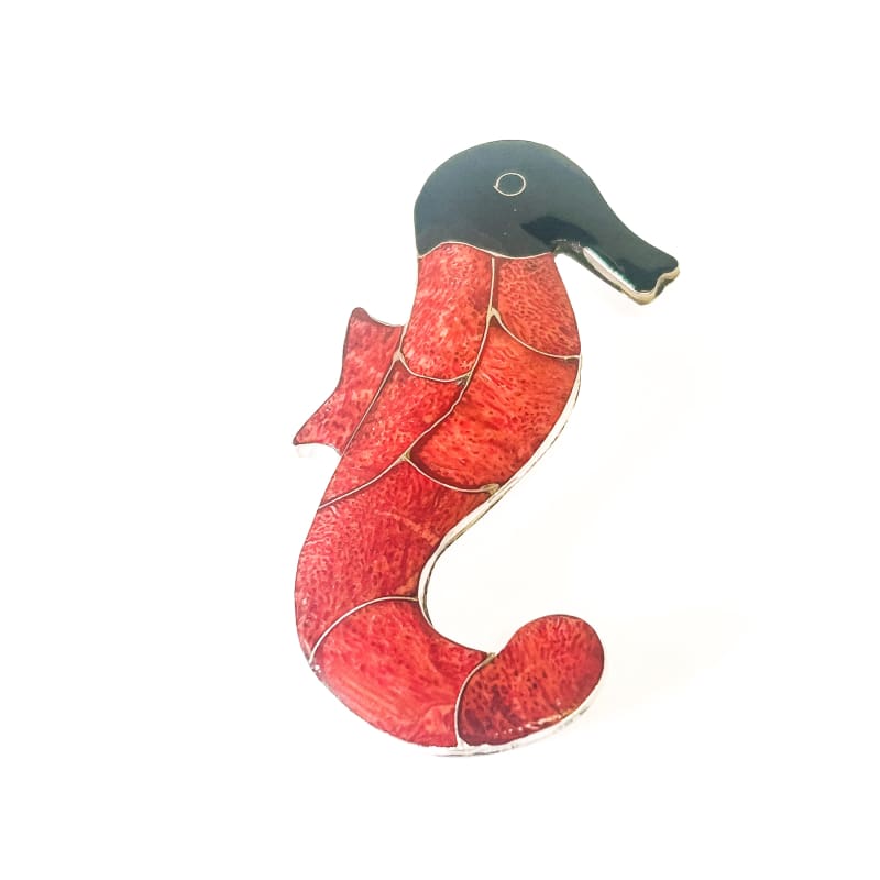 Vintage 925 Sterling Silver Red Seahorse Pendant - Frijja, LLC