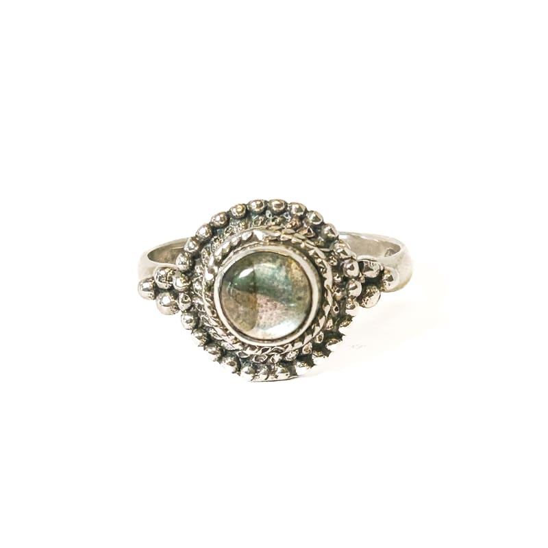 Vintage 925 Sterling Silver Round Labradorite Ring - Size 7.5 - Frijja, LLC